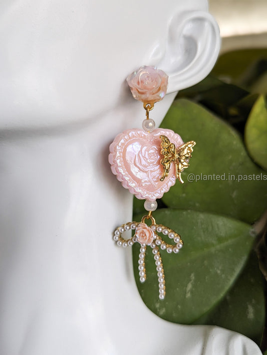 Pink rose earrings